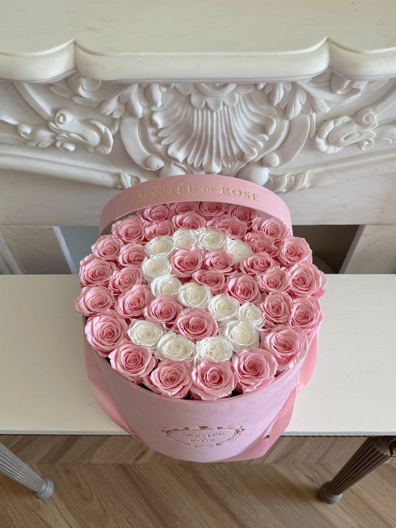 Custom Initial Roses in Pink Velvet Box