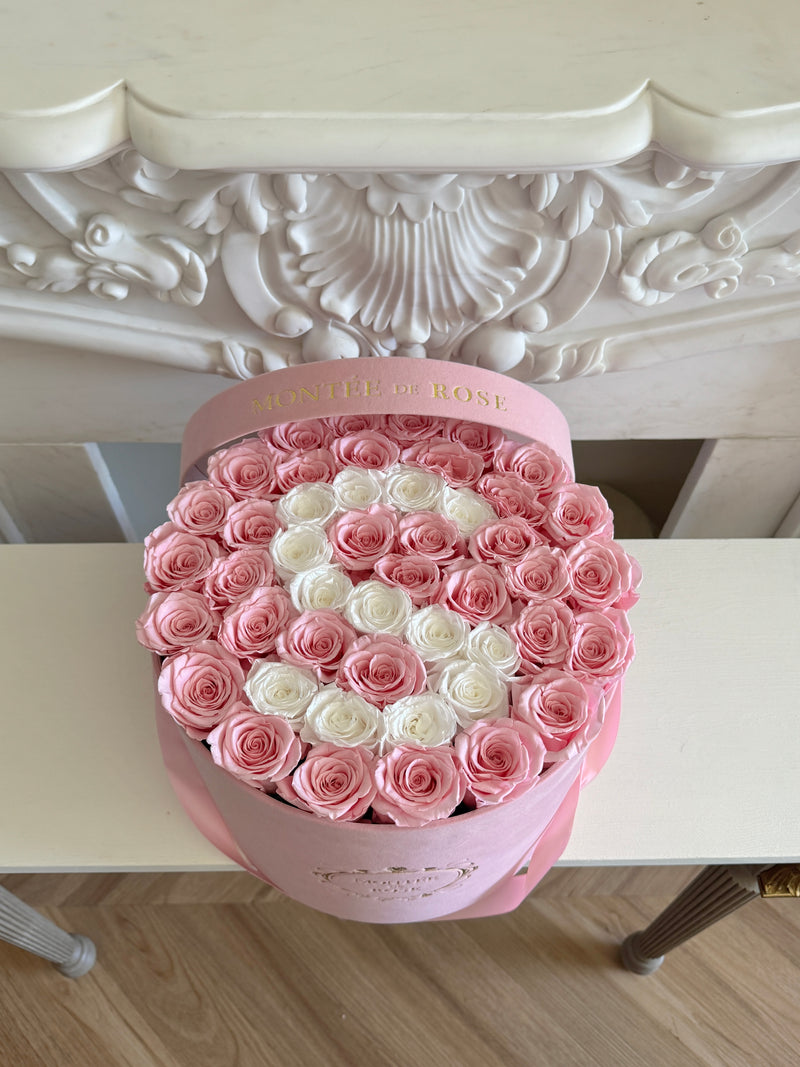 Custom Initial Roses in Pink Velvet Box