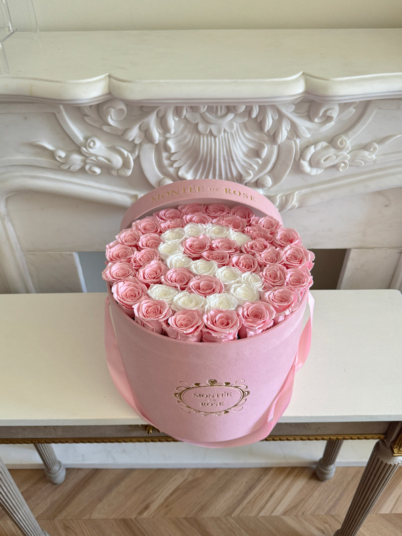 Custom Initial Roses in Pink Velvet Box