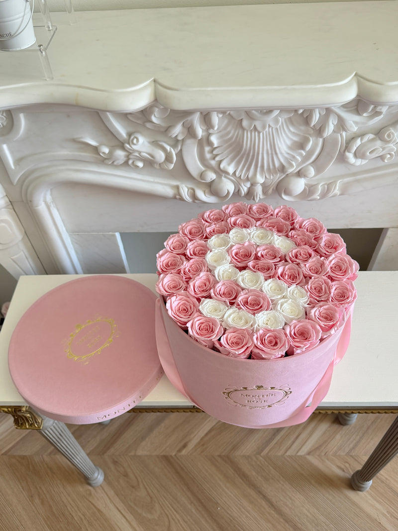 Custom Initial Roses in Pink Velvet Box