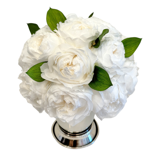 White Peony Dome in Silver Julep vase