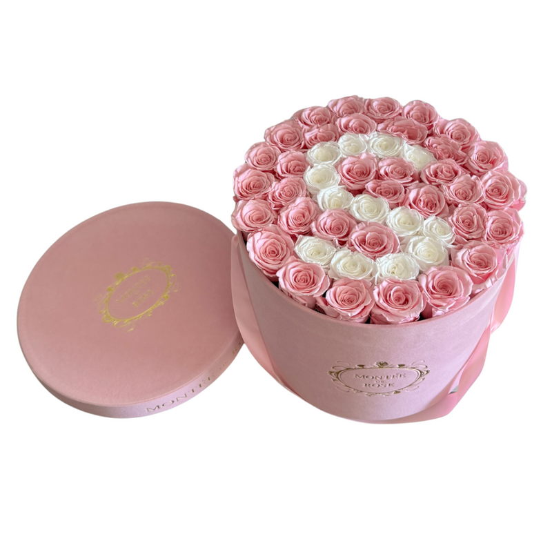Custom Initial Roses in Pink Velvet Box